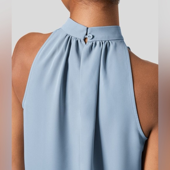 Halara Keyhole Back Halter Plicated Sleeveless Curved Hem Work Blouse/Shirt| NEW - Picture 6 of 12